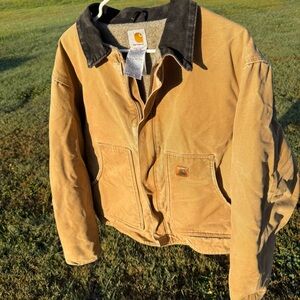 2007 Carhartt J164 CML Dearborn Camel Sandstone Sherpa Lined Canvas Jacket Y2K
